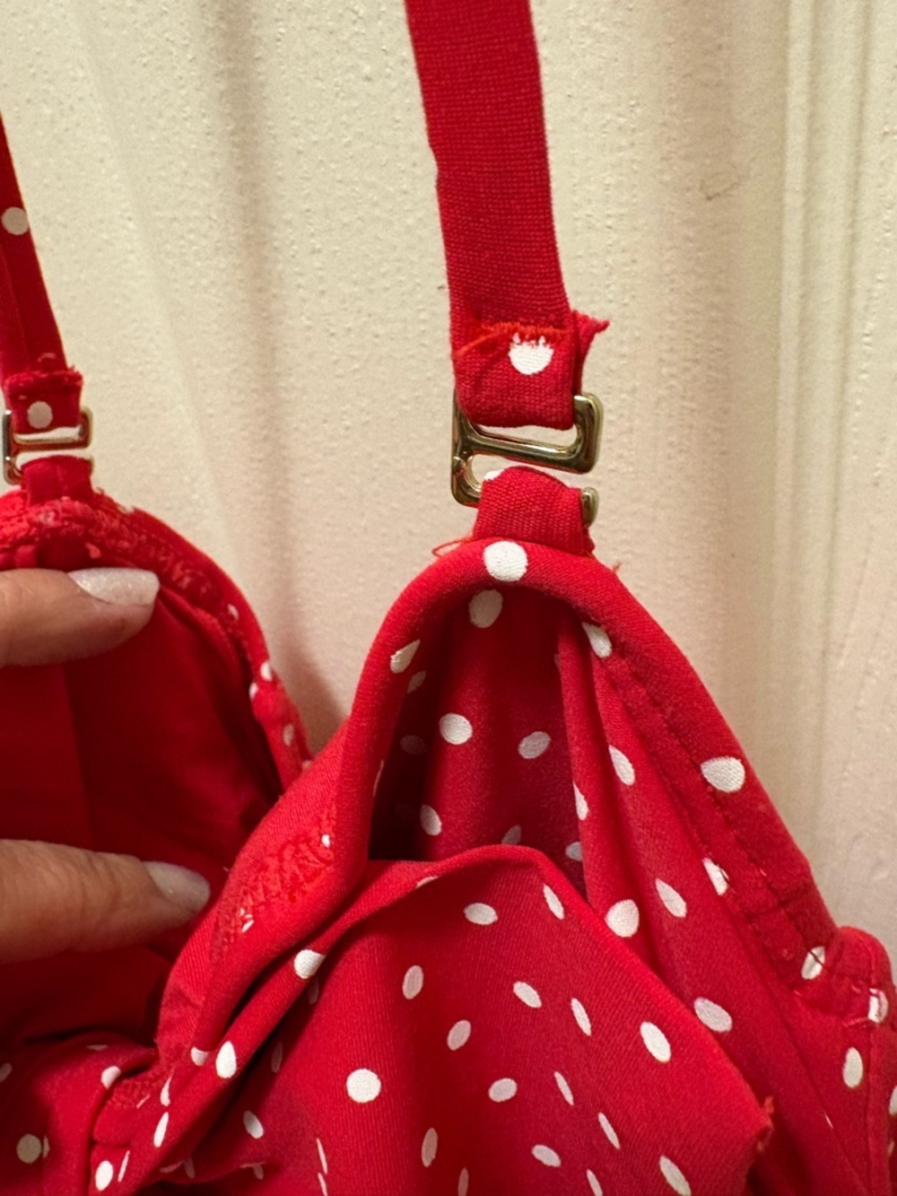 Betsey Johnson Red Polka Dot One Piece Swimsuit Size M Retro Pin Up Bow Cutout - Picture 6 of 11